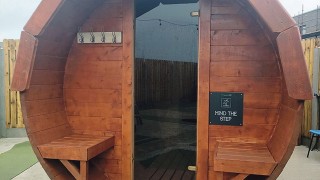 wooden barrel sauna