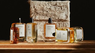 line of fragrance bottles
