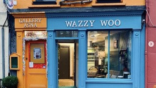 The exterior of Wazzy Woo in Clonakilty, painted a spoft blue colour